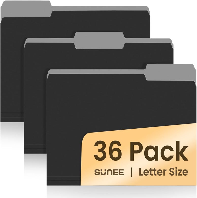 SUNEE File Folders, 36 Pack Manilla Folders 8.5 x 11, Colored File Folders Home Office School Supplies for Documents Files Paper,Black - Image 1